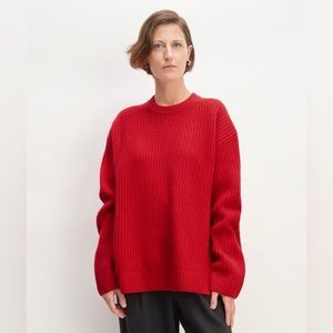NWOT Felted Merino Oversized Crewneck Sweater Red Medium